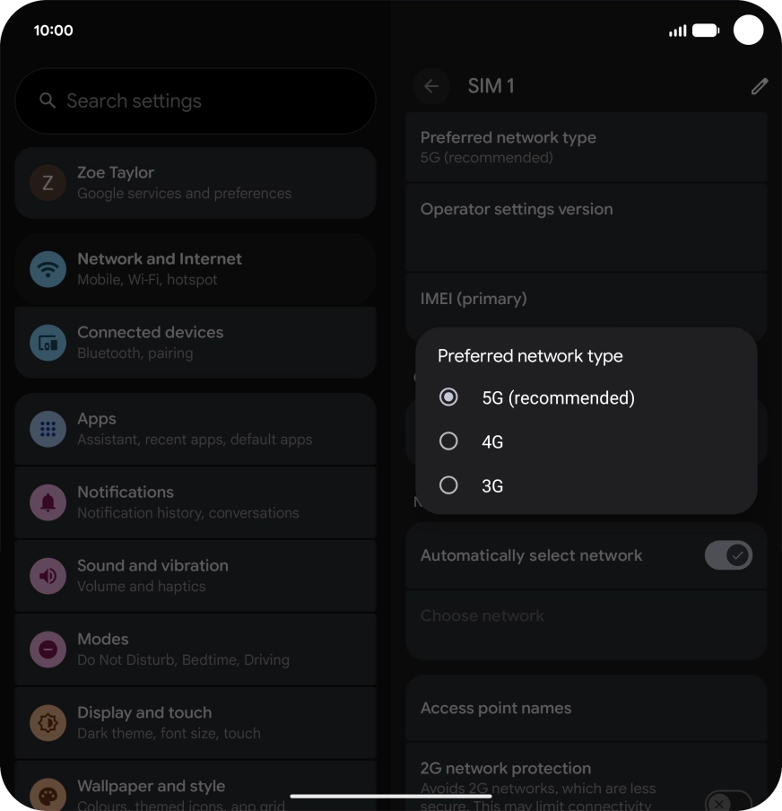 Press the required network mode. Press the required network mode.