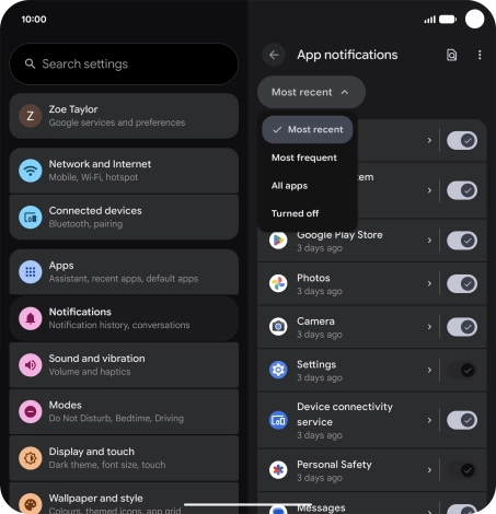Press the required setting. Press the required setting.