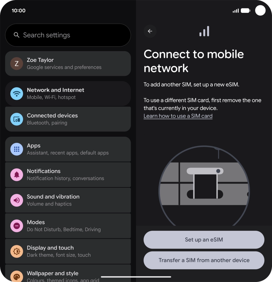 Press Set up an eSIM. Press Set up an eSIM.