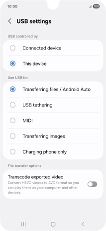 Press Transferring files / Android Auto. Press Transferring files / Android Auto.