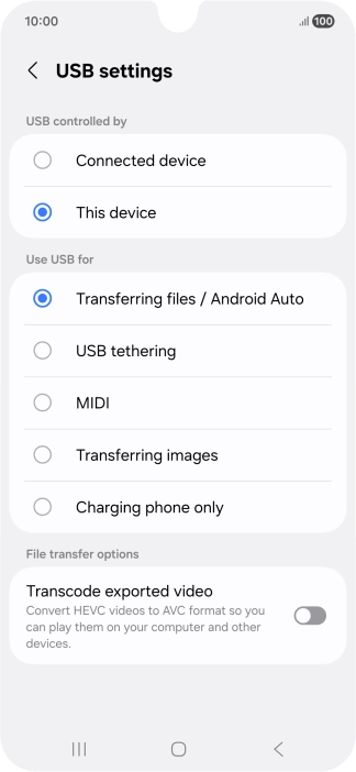 Press Transferring files / Android Auto. Press Transferring files / Android Auto.