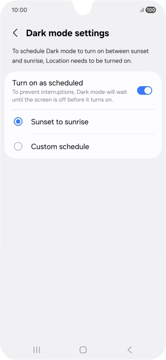 Press the required setting. Press the required setting.