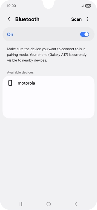 Press the required Bluetooth device and follow the instructions on the screen to pair the device with your phone. Press the required Bluetooth device and follow the instructions on the screen to pair the device with your phone.