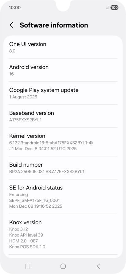 Your phone's software version is displayed below Android version. Your phone's software version is displayed below Android version.