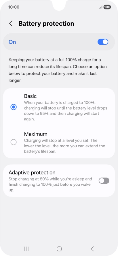 Press the required setting. Press the required setting.