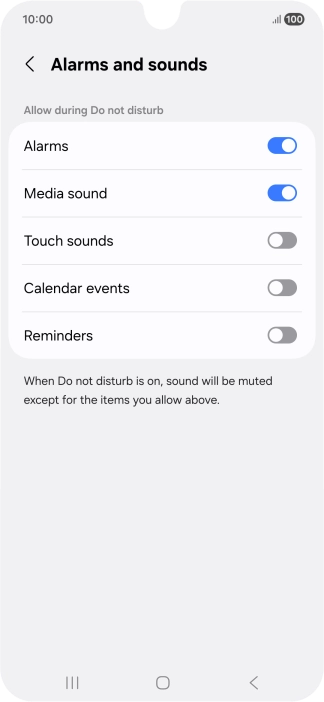 Press the required settings to turn sound and vibration for the selected functions on or off. Press the required settings to turn sound and vibration for the selected functions on or off.