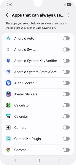 Press the indicators next to the required apps to turn the function on or off. Press the indicators next to the required apps to turn the function on or off.