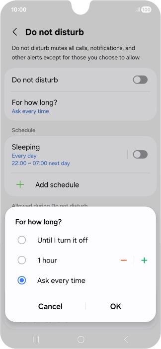 Press the required setting. Press the required setting.