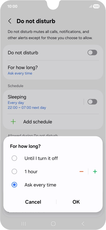 Press the required setting. Press the required setting.