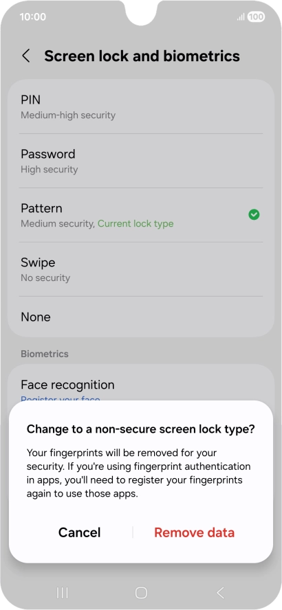 Press Remove data. Press Remove data.