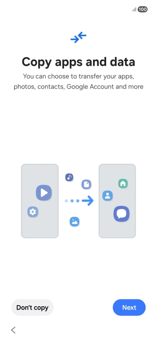 You can transfer the contents of another phone to your phone when it's activated for the first time and after a factory reset. When this screen is displayed, your phone is ready to transfer content from another phone. You can transfer the contents of another phone to your phone when it's activated for the first time and after a factory reset. When this screen is displayed, your phone is ready to transfer content from another phone.