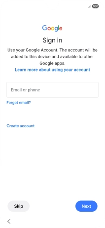Press Email or phone and key in the username for your Google account. Press Email or phone and key in the username for your Google account.