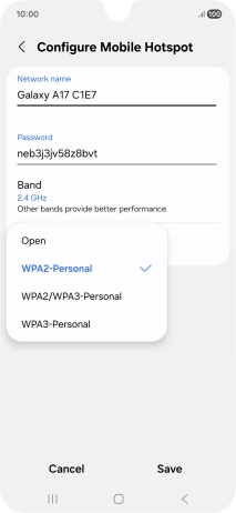 Press WPA3-Personal to password protect your Wi-Fi hotspot. Press WPA3-Personal to password protect your Wi-Fi hotspot.