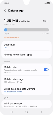 The total data usage is displayed. The total data usage is displayed.