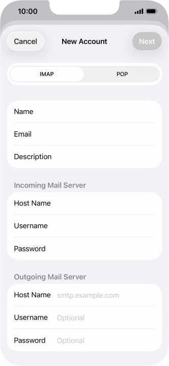 Press Host Name and key in the name of your email provider's outgoing server. Please note that if you can't send email messages when using your email provider's outgoing server, key in smtp.vodafone.net.au (Vodafone's outgoing server). Press Host Name and key in the name of your email provider's outgoing server. Please note that if you can't send email messages when using your email provider's outgoing server, key in smtp.vodafone.net.au (Vodafone's outgoing server).