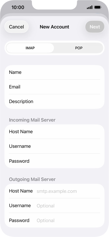 Press Host Name and key in the name of your email provider's outgoing server. Please note that if you can't send email messages when using your email provider's outgoing server, key in smtp.vodafone.net.au (Vodafone's outgoing server). Press Host Name and key in the name of your email provider's outgoing server. Please note that if you can't send email messages when using your email provider's outgoing server, key in smtp.vodafone.net.au (Vodafone's outgoing server).