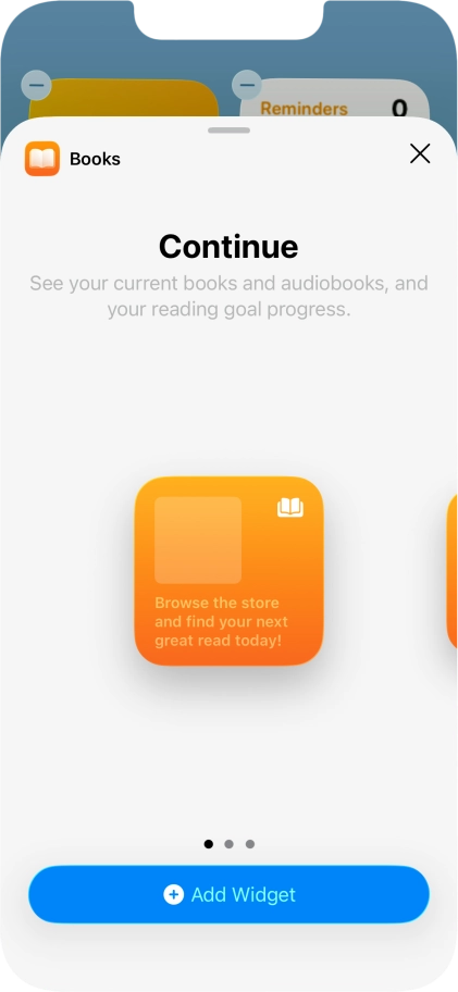 Slide your finger right or left on the screen to select the required widget size. Slide your finger right or left on the screen to select the required widget size.