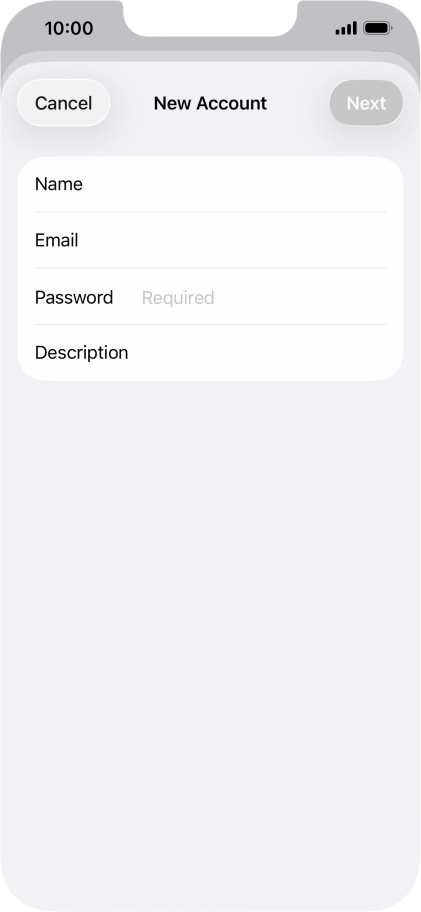 Press Password and key in the password for your email account. Press Password and key in the password for your email account.
