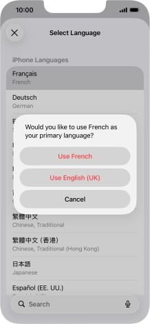 To select the new language as the default phone language, press Use ‹language›. To select the new language as the default phone language, press Use ‹language›.