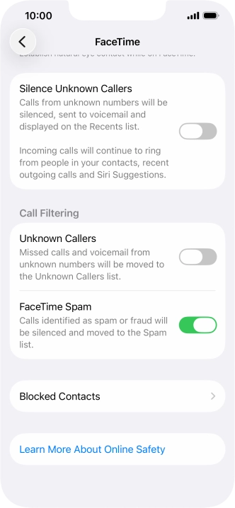 Press Blocked Contacts. Press Blocked Contacts.