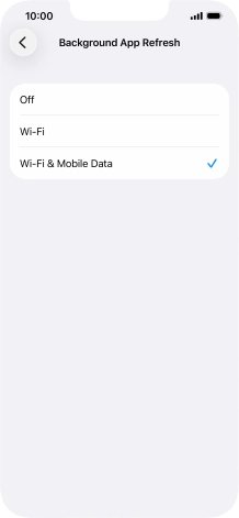 To turn off background refresh of apps, press Off. To turn off background refresh of apps, press Off.
