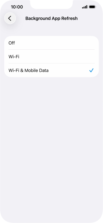 To turn off background refresh of apps, press Off. To turn off background refresh of apps, press Off.