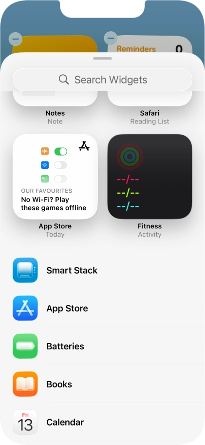 Press the required widget. Press the required widget.