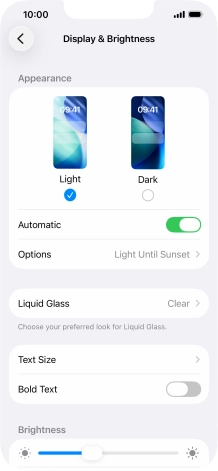 If you turn on the function, press Options and follow the instructions on the screen to select the required period of time for Dark Mode. If you turn on the function, press Options and follow the instructions on the screen to select the required period of time for Dark Mode.