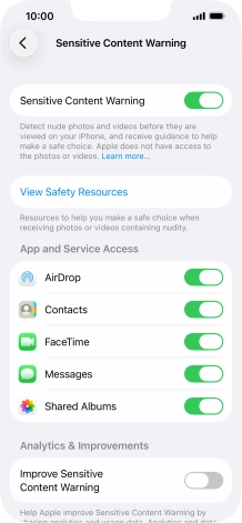 Press the indicators next to the required applications to turn the function on or off. Press the indicators next to the required applications to turn the function on or off.