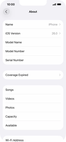 Your phone's software version is displayed next to iOS Version. Your phone's software version is displayed next to iOS Version.