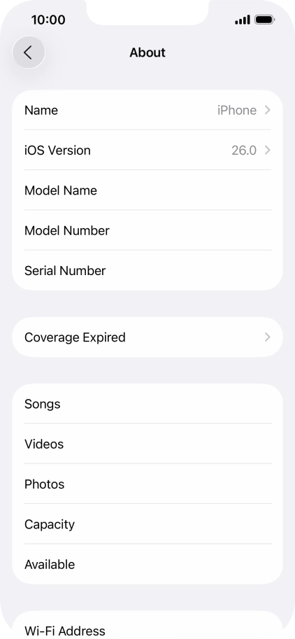 Your phone's software version is displayed next to iOS Version. Your phone's software version is displayed next to iOS Version.