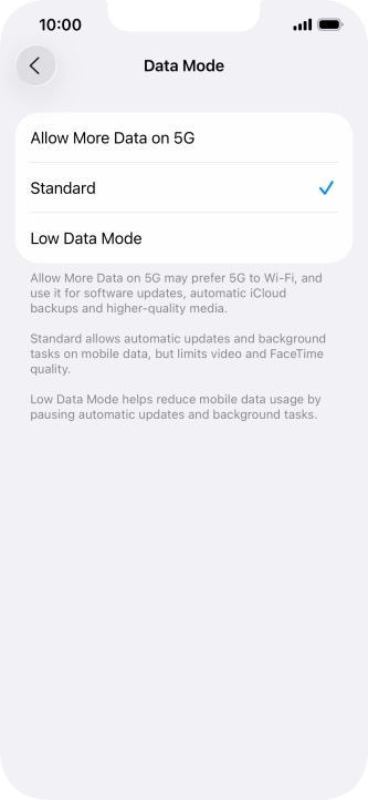 Press the required setting. Press the required setting.