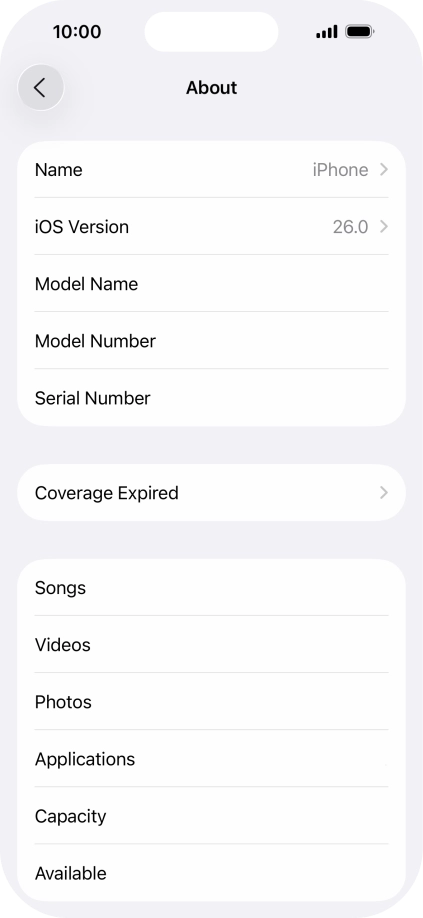 Your phone's software version is displayed next to iOS Version. Your phone's software version is displayed next to iOS Version.