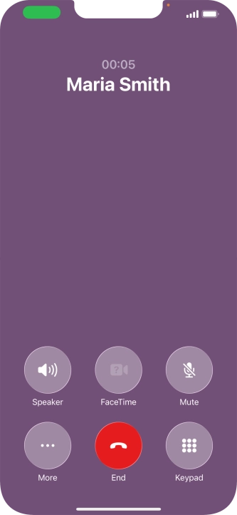 Press the end call icon to end the call and return to the home screen. Press the end call icon to end the call and return to the home screen.
