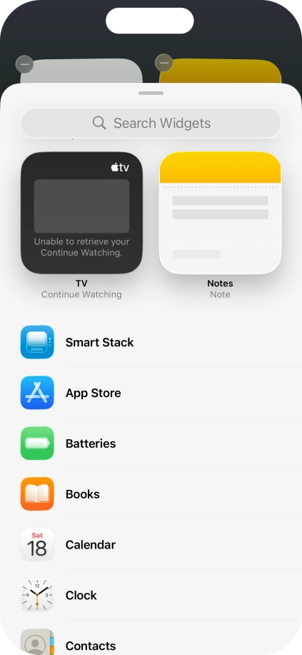 Press the required widget. Press the required widget.