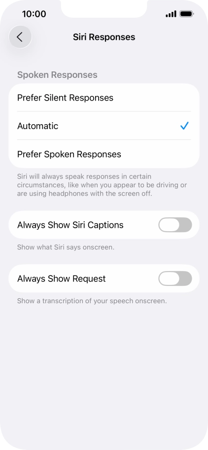 Press the required setting. Press the required setting.