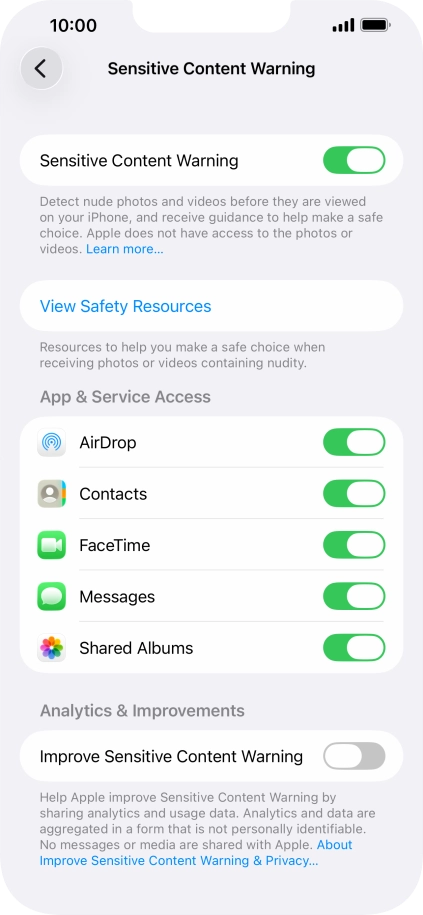 Press the indicators next to the required applications to turn the function on or off. Press the indicators next to the required applications to turn the function on or off.