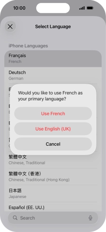 To select the new language as the default phone language, press Use ‹language›. To select the new language as the default phone language, press Use ‹language›.