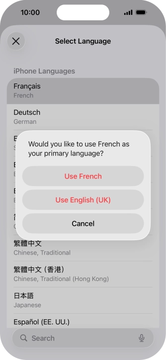 To select the new language as the default phone language, press Use ‹language›. To select the new language as the default phone language, press Use ‹language›.