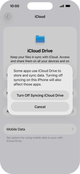 If you turn off the function, press Turn Off Syncing iCloud Drive. If you turn off the function, press Turn Off Syncing iCloud Drive.