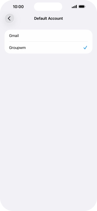 Press the required email account to select the email account as your default account. Press the required email account to select the email account as your default account.