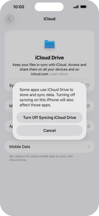If you turn off the function, press Turn Off Syncing iCloud Drive. If you turn off the function, press Turn Off Syncing iCloud Drive.