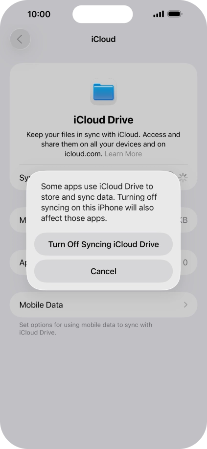 If you turn off the function, press Turn Off Syncing iCloud Drive. If you turn off the function, press Turn Off Syncing iCloud Drive.