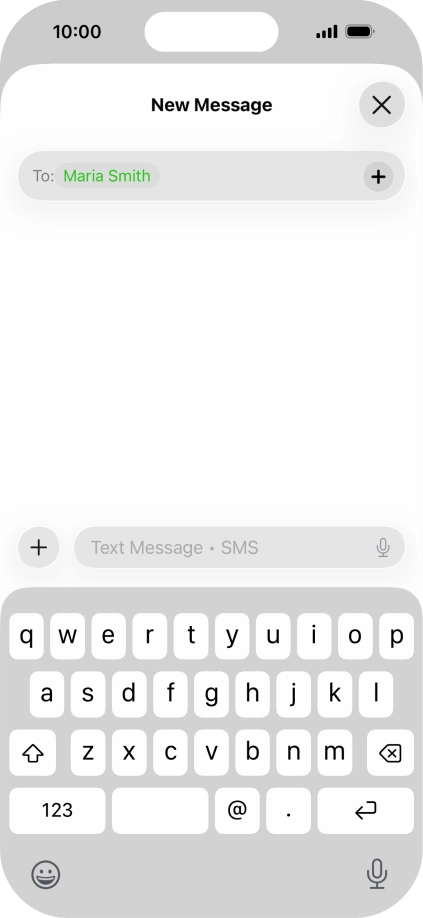 Press the text input field and write the text for your text message. Press the text input field and write the text for your text message.