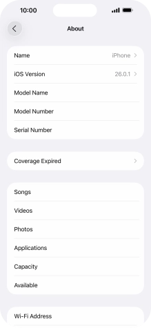 Your phone's software version is displayed next to iOS Version. Your phone's software version is displayed next to iOS Version.