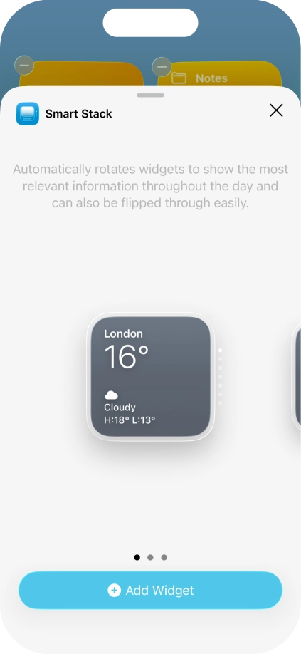Slide your finger right or left on the screen to select the required widget size. Slide your finger right or left on the screen to select the required widget size.