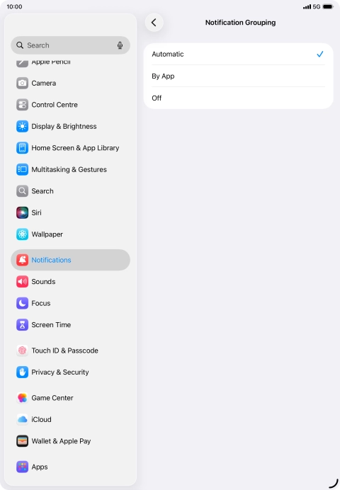 Press the required setting. Press the required setting.