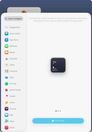 Slide your finger right or left on the screen to select the required widget size. Slide your finger right or left on the screen to select the required widget size.
