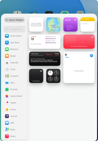 Press the required widget. Press the required widget.