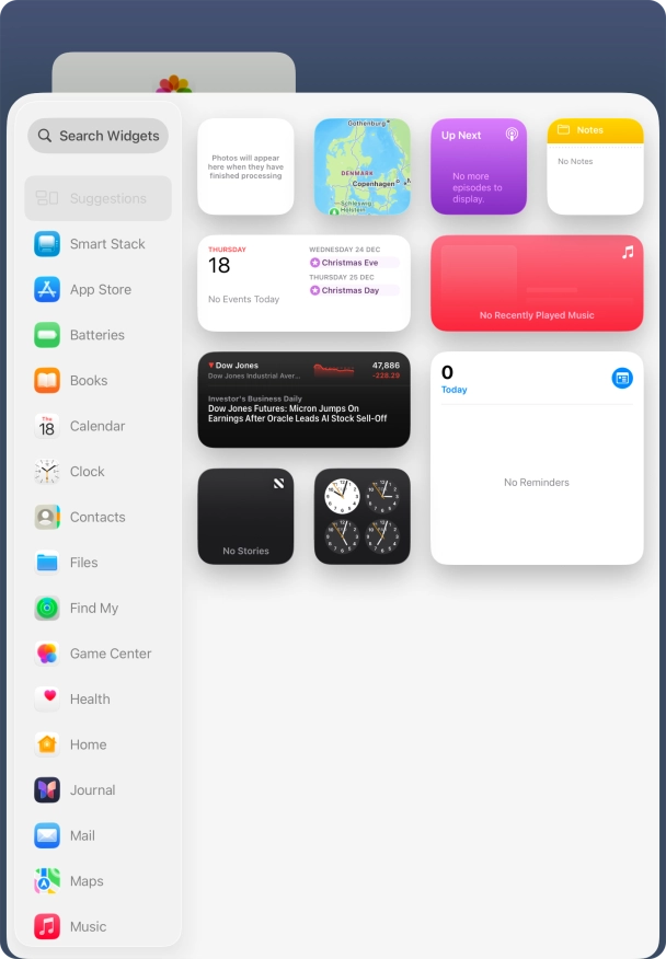 Press the required widget. Press the required widget.